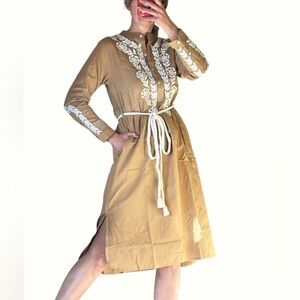 Ex Voto embroidery caftan dress size Small 100% cotton long sleeve shirt dress